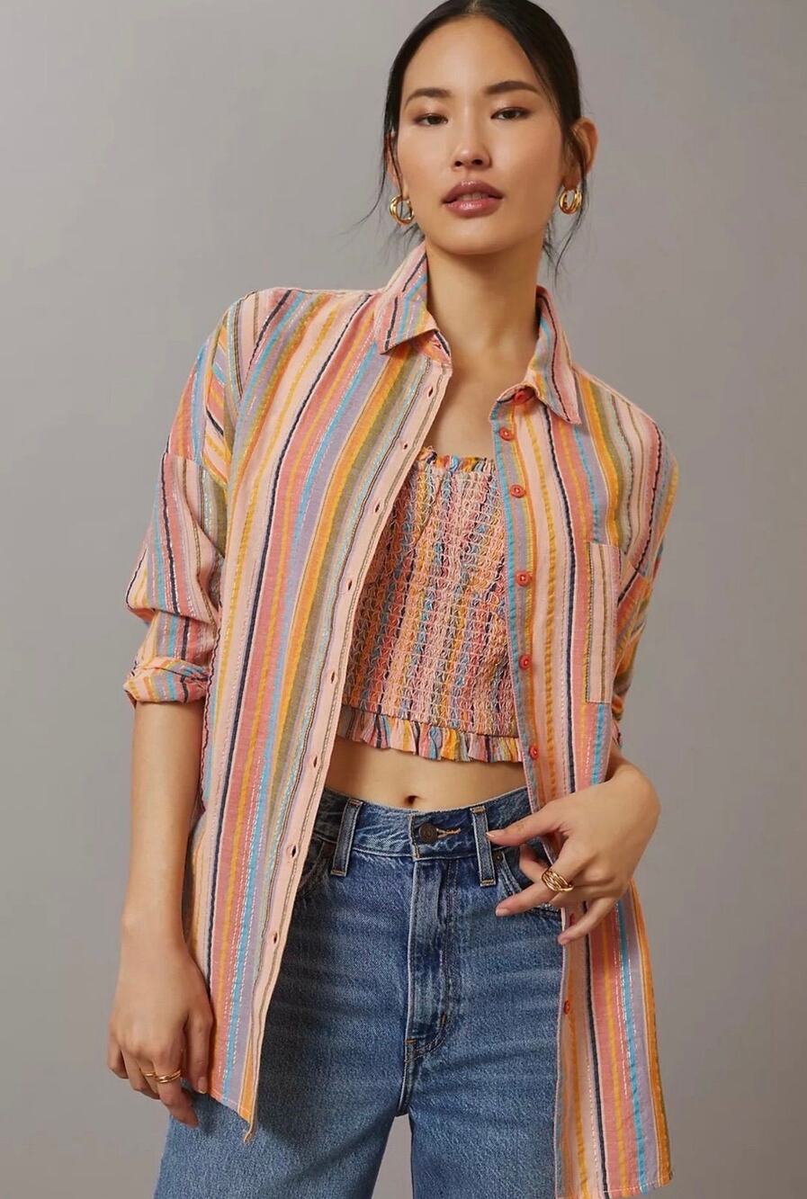 Pilcro Striped Button-Up Shirt SZ L/XL